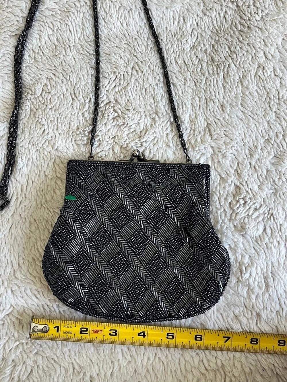La Regale Beaded Shoulder Bag in Black & Silver